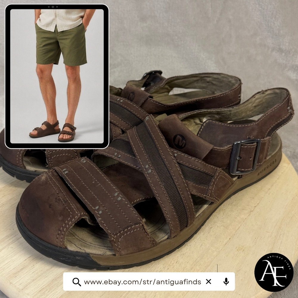 Merrell Espresso Leather Fisherman Sandals Mens 14 Brown J62213 Outdoor Casual